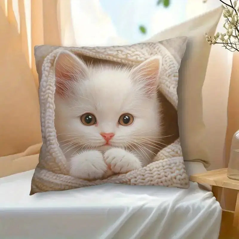 Vibrant Bohemian Style Short Plush Pillow Cover 45x45cm Charming Kitten Living Room Bedroom Decor