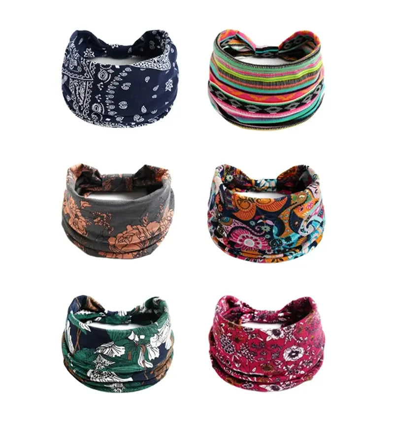 Bohemian Style Elastic Hair Bands Yoga Headband Women Headwear Print Vintage Cross Unisex Scrunchies Hair Accessories