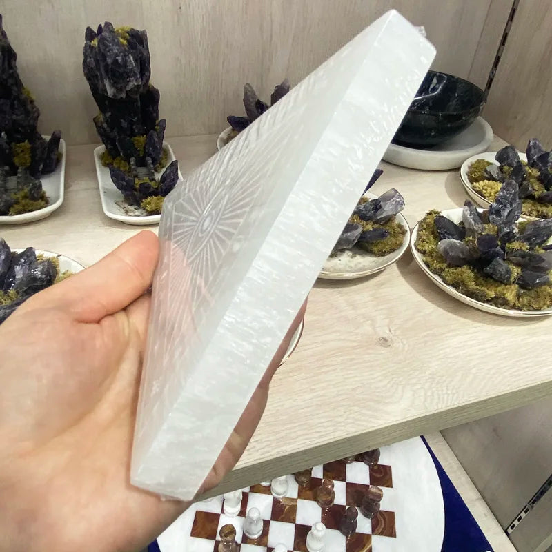 Natural Selenite Big  Triangle  Fatima Retro Demon Eyes Crystal Quartz Healing Home Decor Stone Craft 1PC
