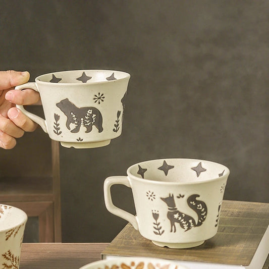 Ceramic Latte Mug 13.4oz Porcelain Coffee Cups with Handle Boho Cup for Tea Hot Cocoa Cappuccino Home Office Cafe Birthday Gift