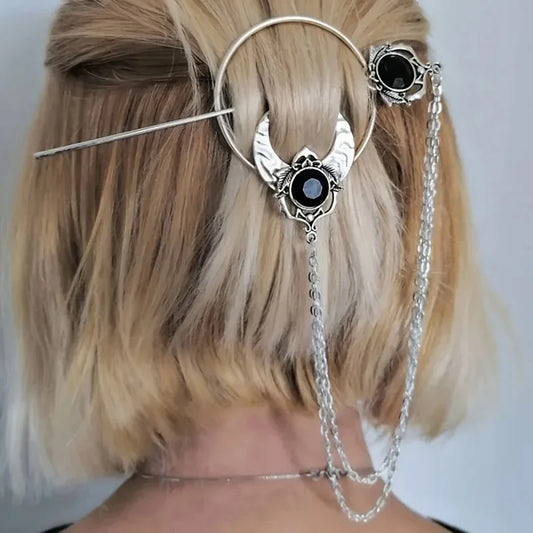 New Retro Exquisite Viking Witch Cane Crescent Hairpin Metal Hair Accessories For Women Jewelry Accessories Gift Wholesale