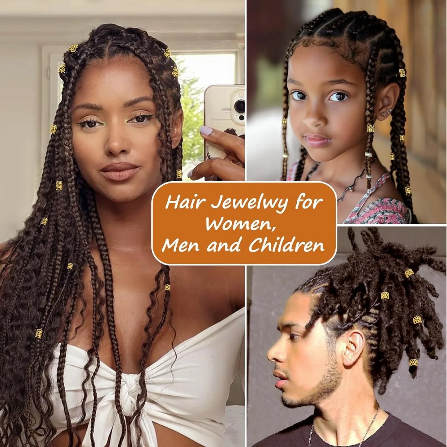 220pcs DIY Gold Hair Accessories, Loc Jewelry For Braids Metal Decoration Boho Cuff For Dreadlocks