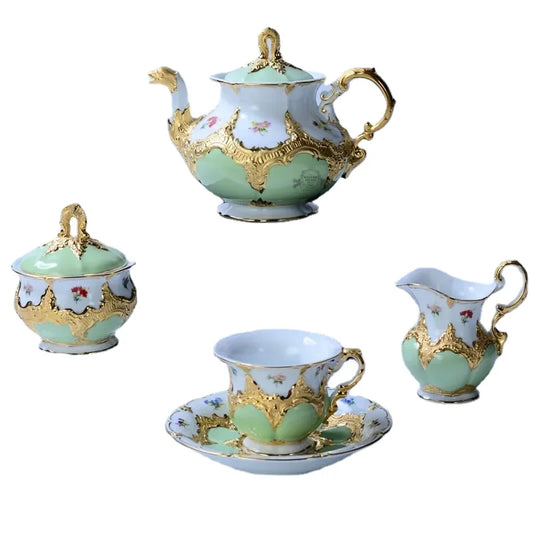 European-Style Meijia Coffee Set Palace Relief Gold Painting M Sen B- Form Cream Green Tea Set Coffee Set Turkish Coffee Set