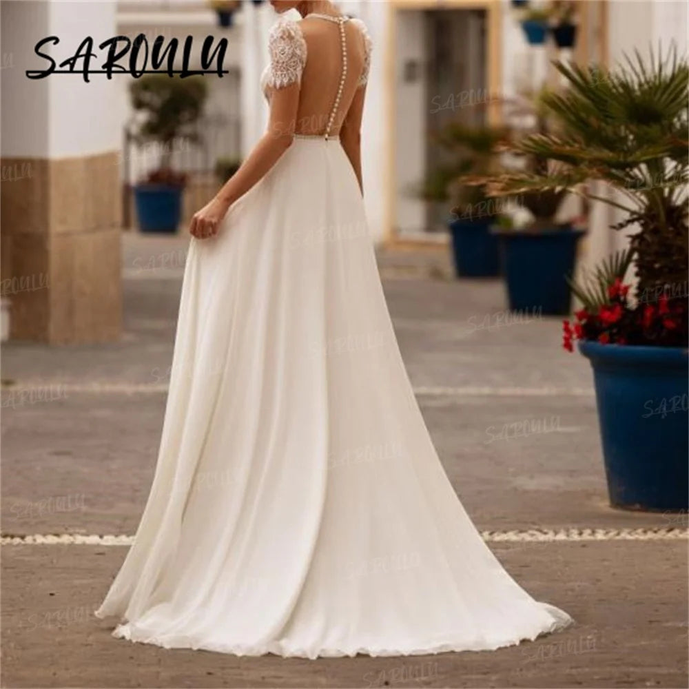 With Jacket Lace Chiffon Long Bride Dresses Spaghetti Straps A Line Boho Wedding Dresses For Women 2024 Custom Made Robe De Mari