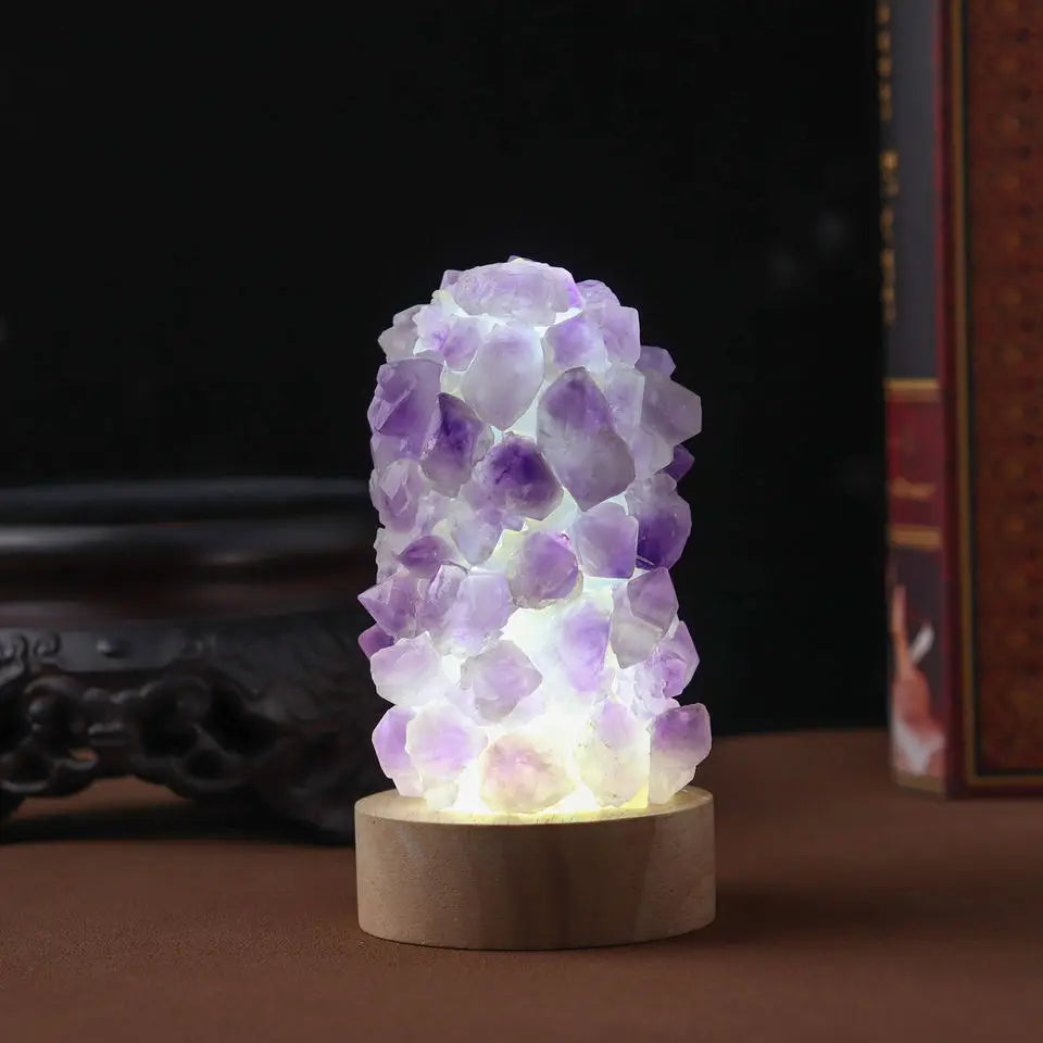 Crystal Lamp Natural Amethyst Tooth Flower Dim Light USB Interface with Switch Wishing Decoration 1pc