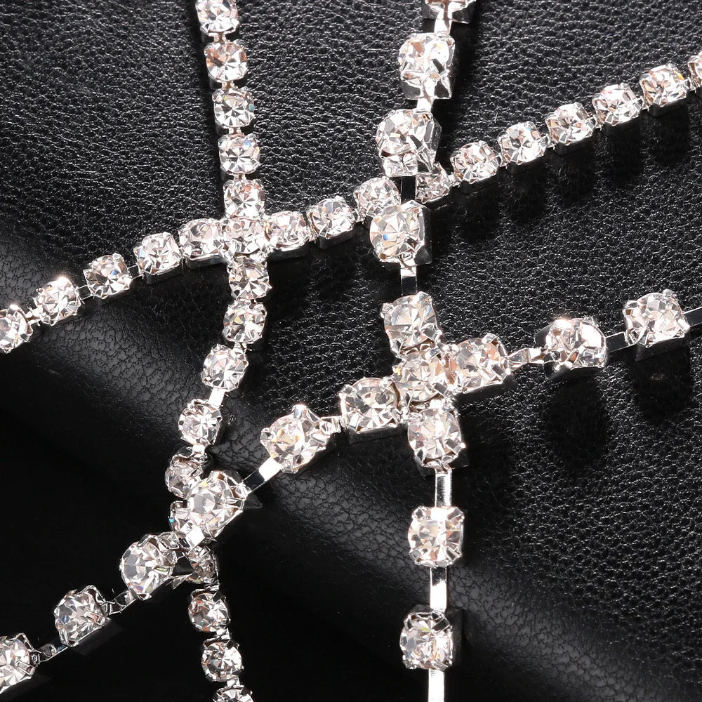 New Crystal Sexy Net Skirt Bling Rhinestone Waist Chain Clubwear Party Body Chain Women Rave Festival Outfit
