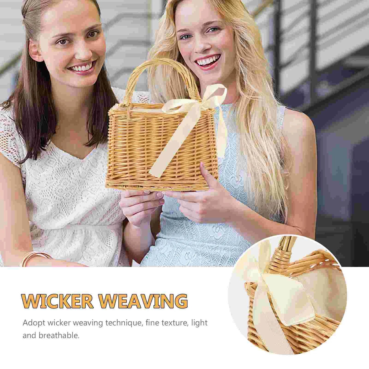 Boho Beach Bag Woven Flower Basket Plant Baskets Handbag Portable Holder White Women's Wallet