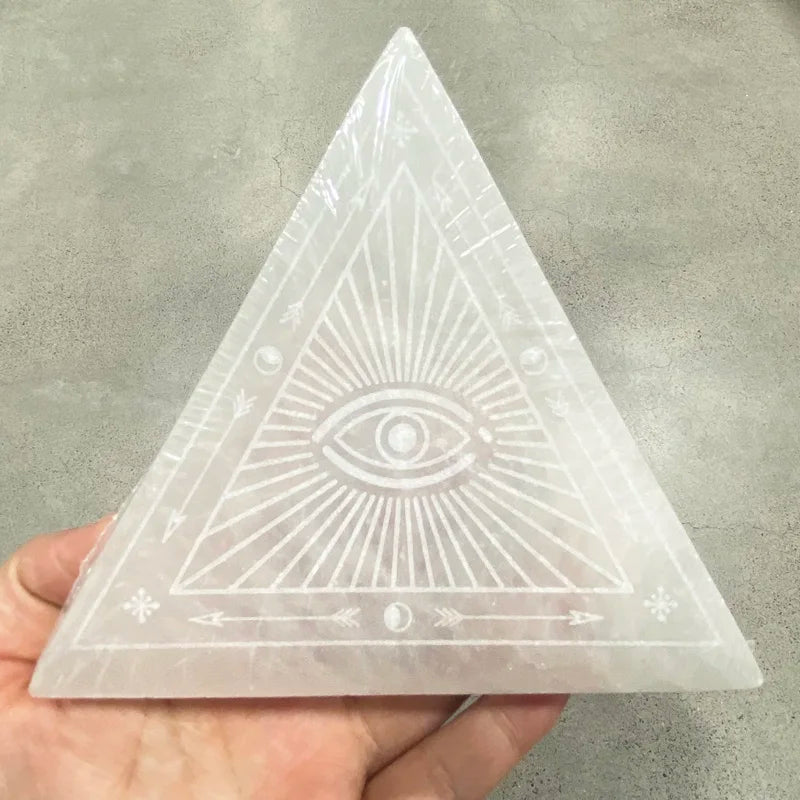 Natural Selenite Big  Triangle  Fatima Retro Demon Eyes Crystal Quartz Healing Home Decor Stone Craft 1PC