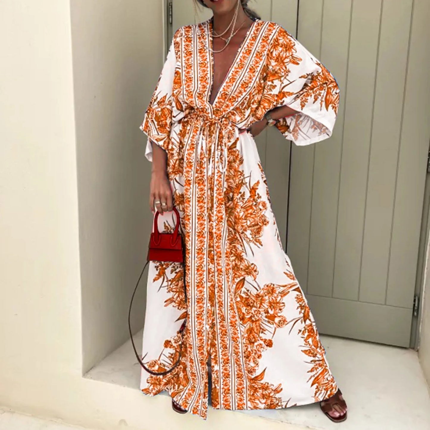 Dresses For Women 2024 Wedding Guest Boho Print Half Sleeve Dress Women Fashion Japanese Kimono Cardigan Vintage Woman Clothing