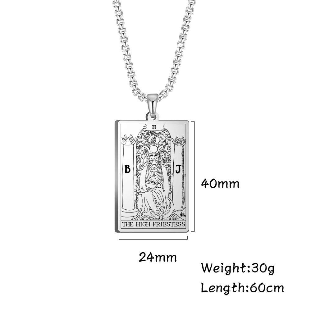 Dawapara The Major Arcana Tarot Cards Vintage Amulet Pendant Necklaces Box Chain Men Jewelry Stainless Steel Golden Black