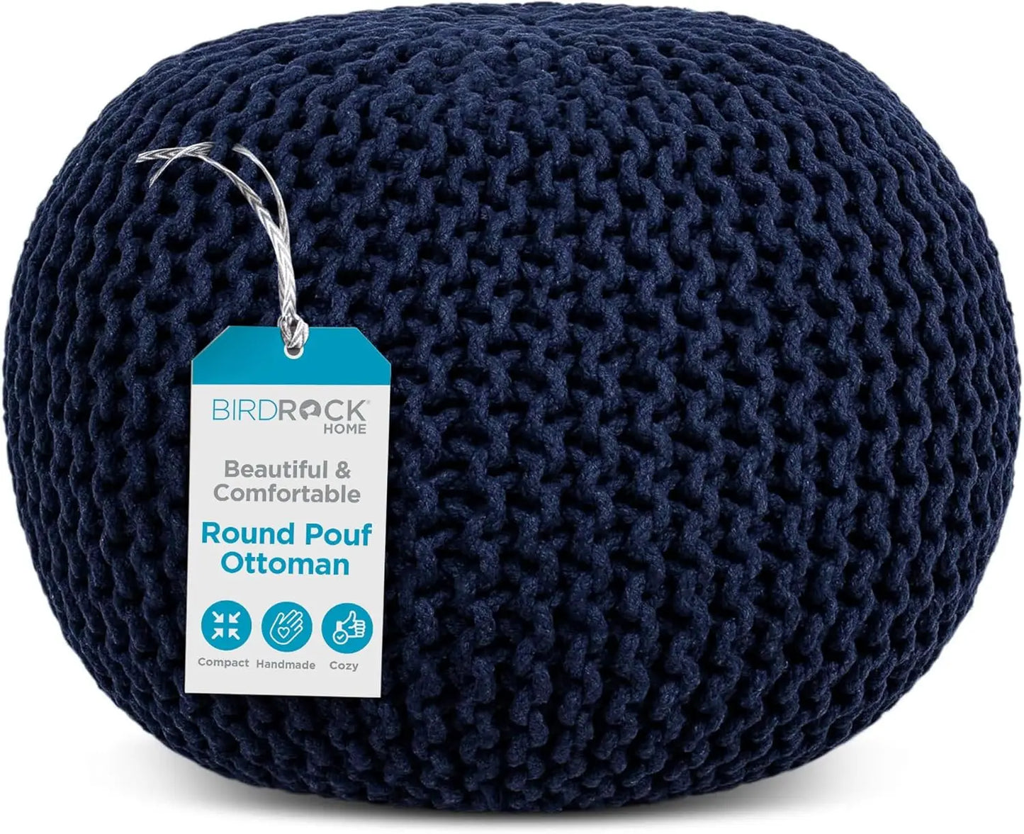 Round Pouf Ottoman Cotton Braided Foot Stool with Bean Bag Filling Boho Foot Rest for Living Room & Bedroom