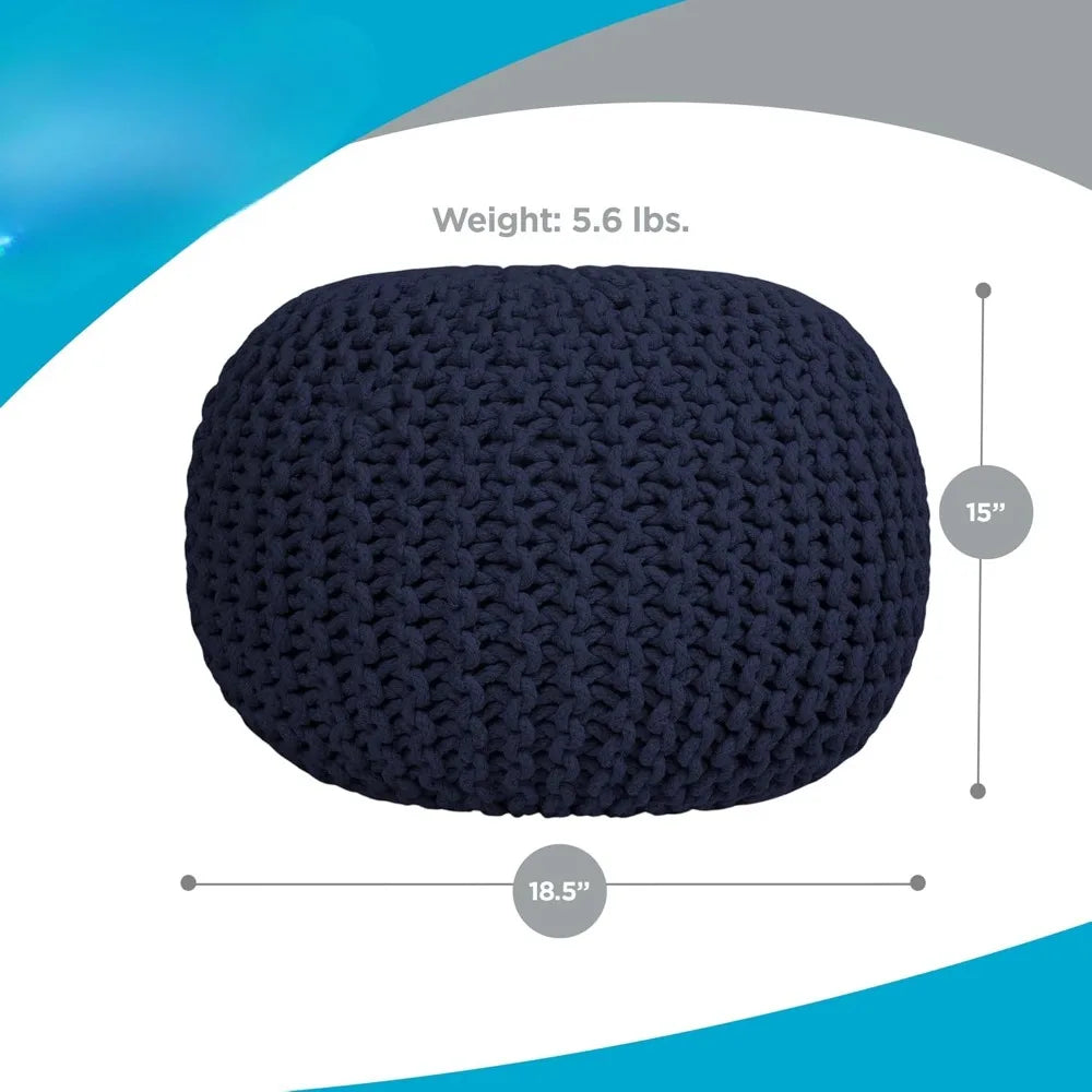 Round Pouf Ottoman Cotton Braided Foot Stool with Bean Bag Filling Boho Foot Rest for Living Room & Bedroom