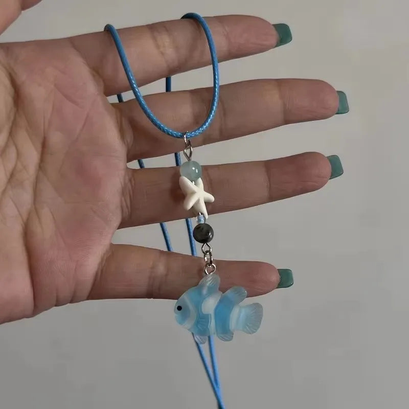 Kpop Cute Goth Resin Acrylic Goldfish Pendant Handmade Beads Necklace For Women Boho Aesthetic Charm Y2K EMO Accessories Jewelry