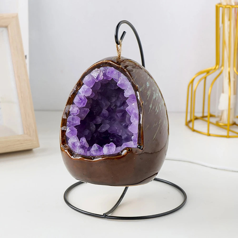 Natural Amethyst Cave Table Lamp Dinosaur Egg Bedroom LED Night Light  Bedside Lamp Amethyst Flower Handicraft Home Decoration