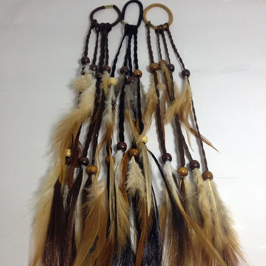 Fashionable Boho Feather Headband Wig Beaded Feather Headdress Handmade Hair Clip Girl Bohemian Hair Accessories Random Color