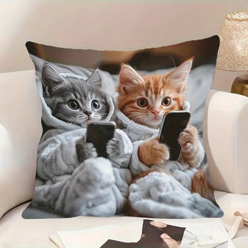 Vibrant Bohemian Style Short Plush Pillow Cover 45x45cm Charming Kitten Living Room Bedroom Decor