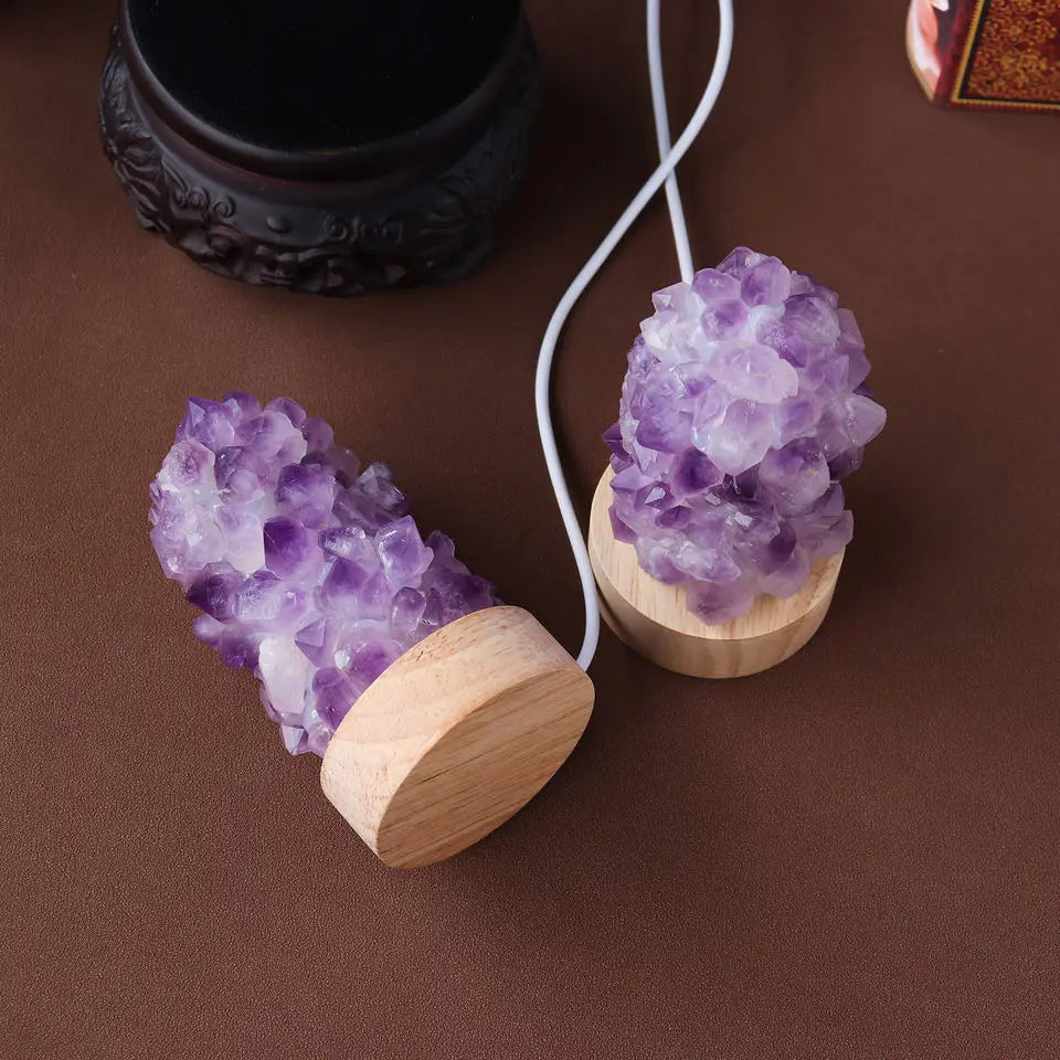 Crystal Lamp Natural Amethyst Tooth Flower Dim Light USB Interface with Switch Wishing Decoration 1pc