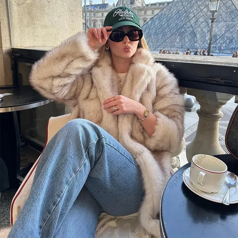 Premium Vintage Look Long Faux Fur Coat Women Gradient Maxi Overcoats 2024 Winter Cozy Iconic Fuzzy Outfits Parka Outwear