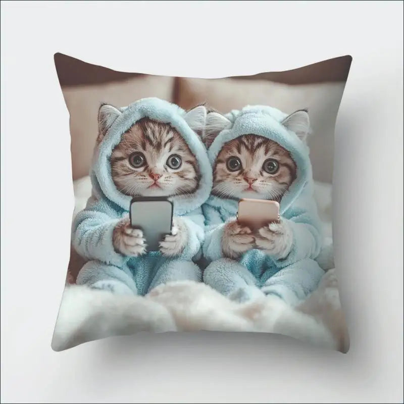 Vibrant Bohemian Style Short Plush Pillow Cover 45x45cm Charming Kitten Living Room Bedroom Decor
