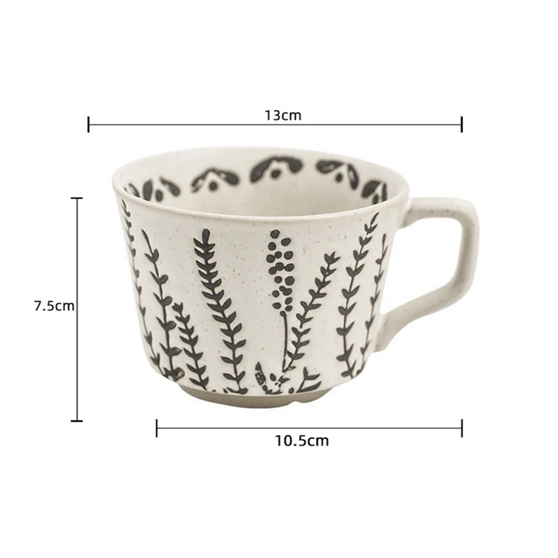Ceramic Latte Mug 13.4oz Porcelain Coffee Cups with Handle Boho Cup for Tea Hot Cocoa Cappuccino Home Office Cafe Birthday Gift