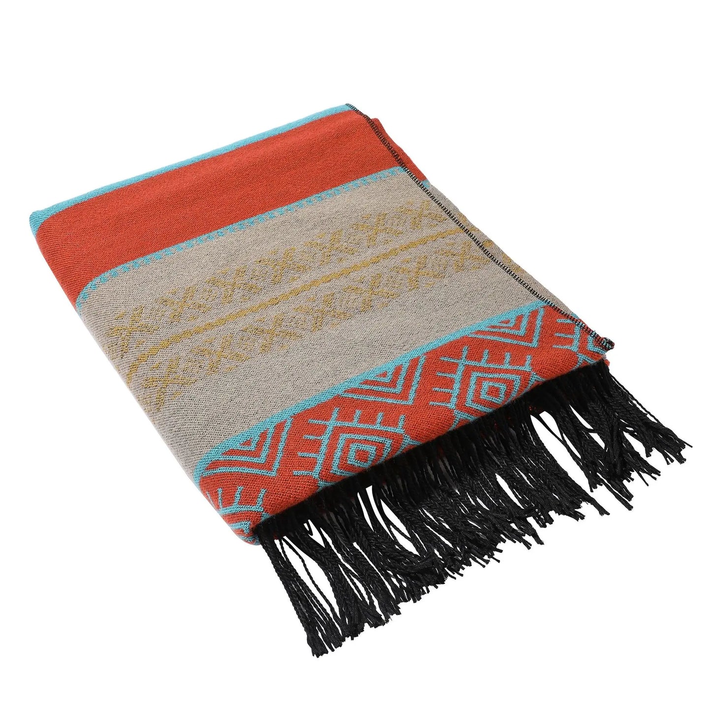 Poncho Bohemian Geometric Tassel Split Shawl Cape Travel Scarf Double-sided Cloak Imitation Cashmere Women Coat Red