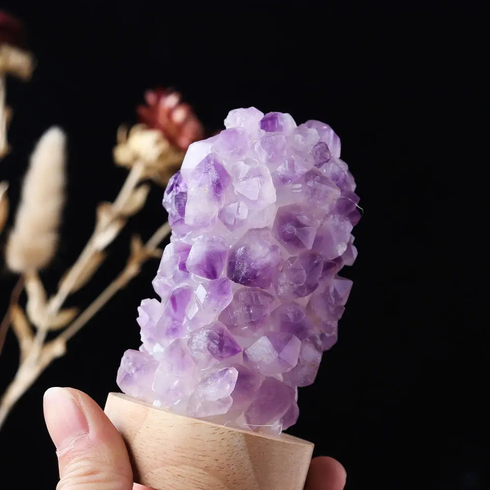 Crystal Lamp Natural Amethyst Tooth Flower Dim Light USB Interface with Switch Wishing Decoration 1pc