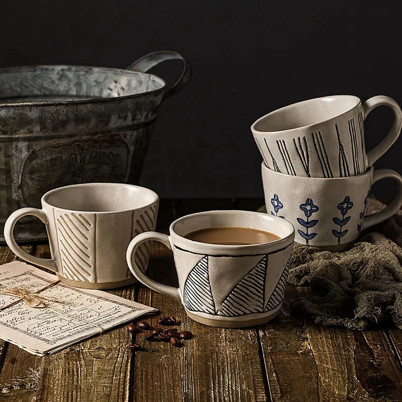 Ceramic Latte Mug 13.4oz Porcelain Coffee Cups with Handle Boho Cup for Tea Hot Cocoa Cappuccino Home Office Cafe Birthday Gift