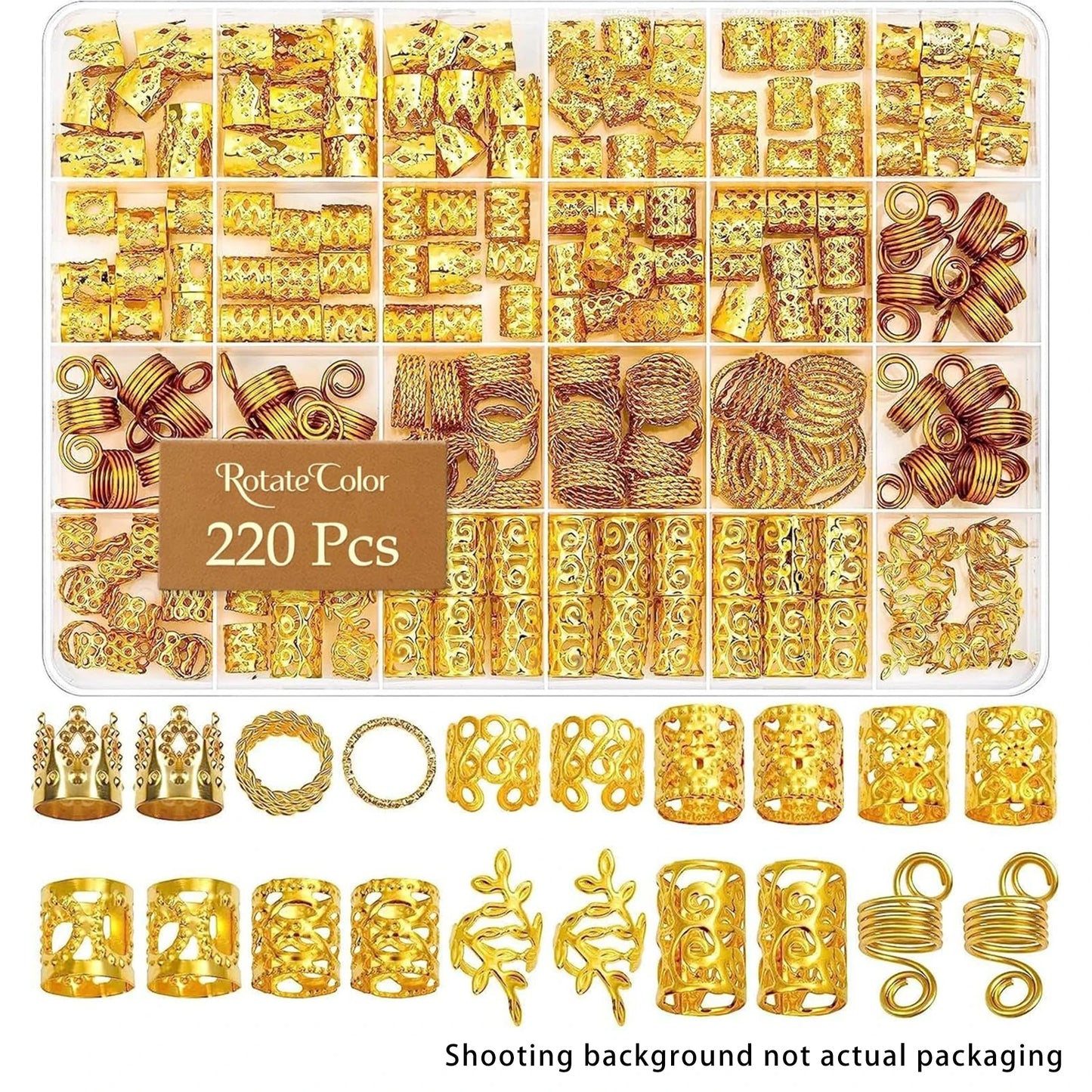 220pcs DIY Gold Hair Accessories, Loc Jewelry For Braids Metal Decoration Boho Cuff For Dreadlocks