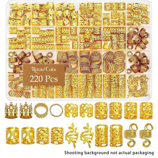 220pcs DIY Gold Hair Accessories, Loc Jewelry For Braids Metal Decoration Boho Cuff For Dreadlocks