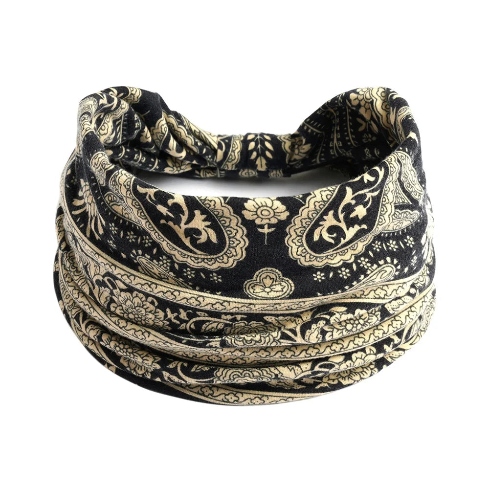Bohemian Style Elastic Hair Bands Yoga Headband Women Headwear Print Vintage Cross Unisex Scrunchies Hair Accessories