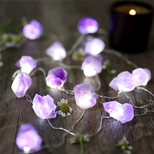 3M Natural Amethyst Decorative String Lights Crystal Light Hanging Ornament For Home Room Decor Lamp 30 LEDs With Remote Control
