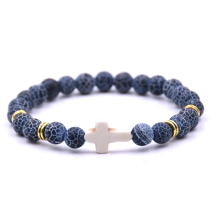 New Fashion Women's Creative Colorful Volcanic Stone Cross Crystal Bracelet Festival Lover DIY Charm Jewelry Foot Chain Gift