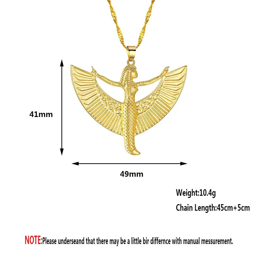 QIAMNI Mythology Egyptian Goddess Isis Wings Pendant Necklace Ancient Egypt God Collar Gift for Women Men Fashion Neck Choker