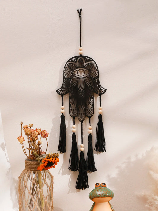 Hamsa Hand Wooden Wall Decor Black Evil Eye Macrame Boho Home Decoration Hanging Decor Room Decors Aesthetic Gift Room Ornament