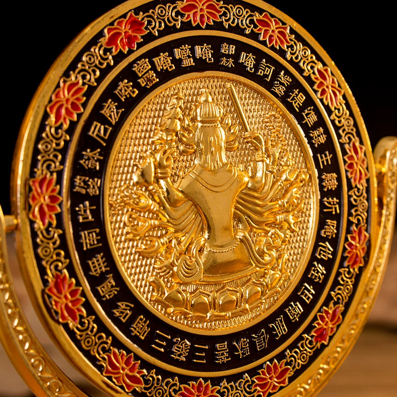 Nepal Quasi-Lift Mirror Quasi-Lift Statue Engraved Revealing Dense round Heart-to-Heart Set Mirror Tang Zhunti Treasure Mirror Home Tibetan Ornaments