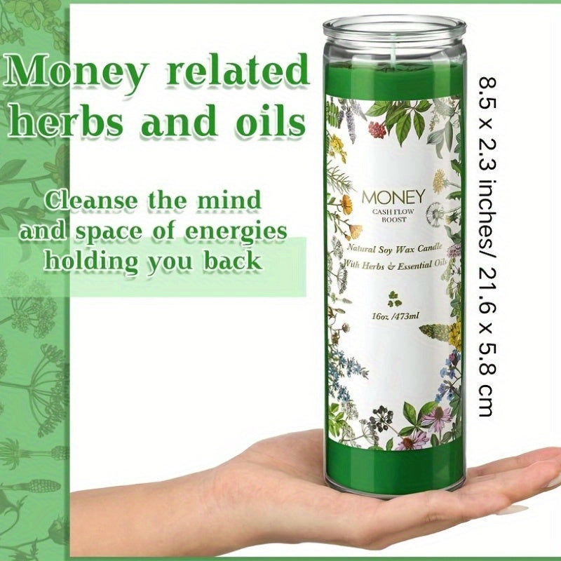 Yaomiao 2-Pack Soy Wax Scented Candles with Essential Oils & Herbs, Money Cash Flow Aroma for Prosperity & Abundance, Single-Wick, Glass Container, No Batteries Needed, Ideal for Christmas Holiday