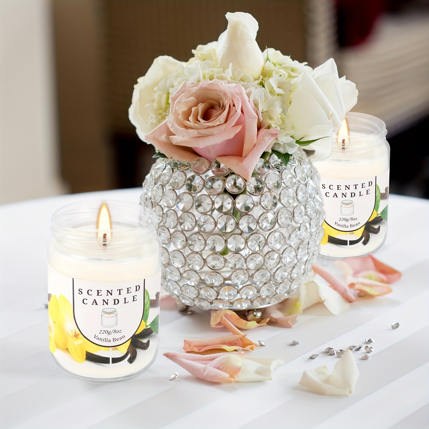 Pack of 2 Vanilla & Bean Blossom Odor Elimination Scented Candles Gift Set for Women, Soy Wax Candles for Home