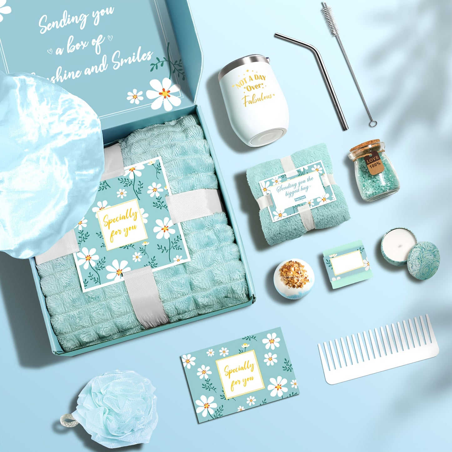 Spa Gift Basket Set for Women - Luxury Self-Care & Relaxation Gift Box with Eucalyptus Bath Bombs, Lavender & Mint Scented Candles, Bath Salts, Face Masks