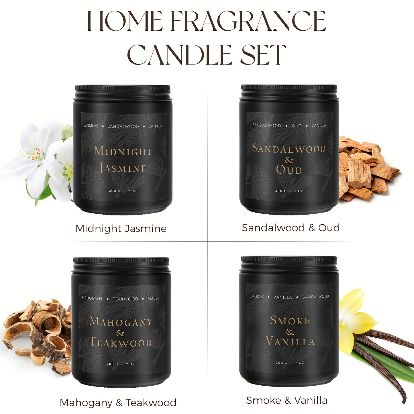 4pcs Scented Candle Set | Men'S Candle Set, Home Scented Candles, Men'S Gift Scented Gift Set - Men'S Gift Soy Candles (Sandalwood/ Mahogany Teak & Sandalwood/Smoke Vanilla/Jasmine), Home Decor