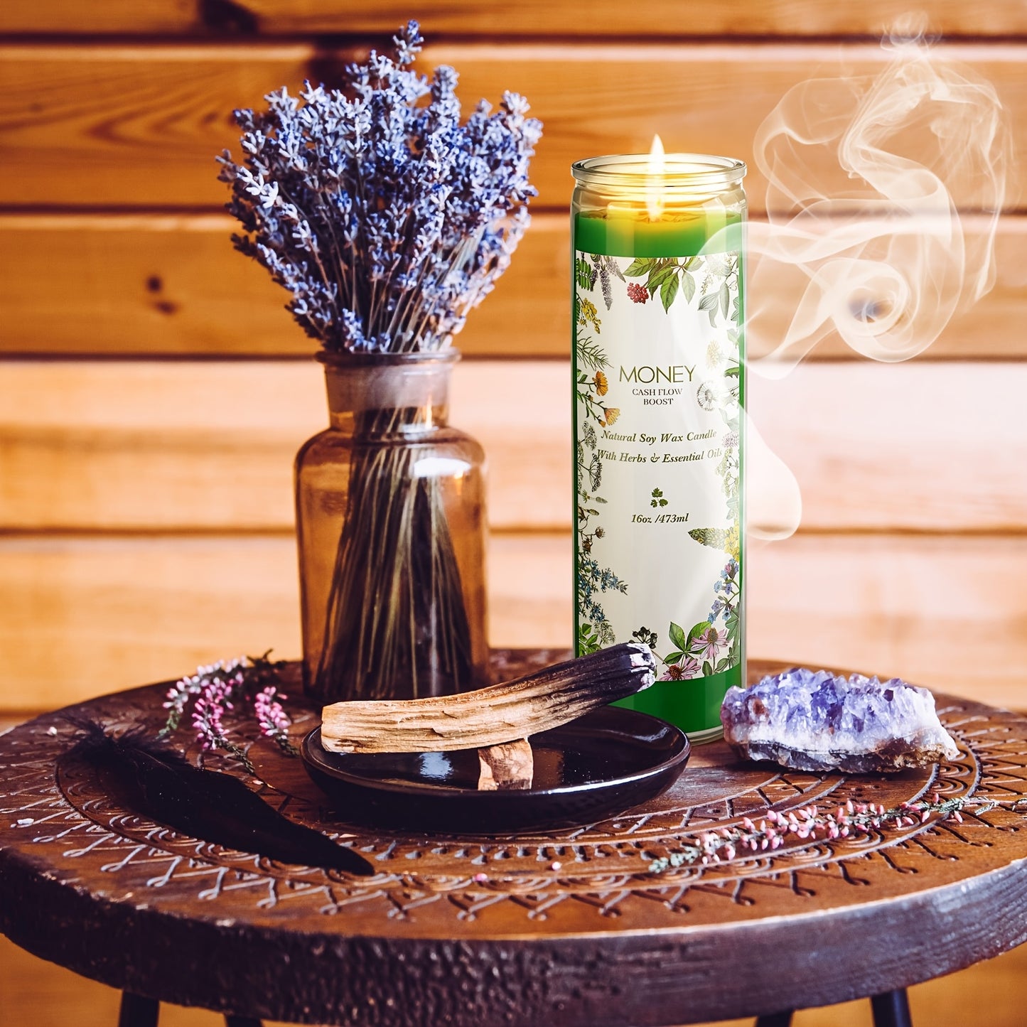 Yaomiao 2-Pack Soy Wax Scented Candles with Essential Oils & Herbs, Money Cash Flow Aroma for Prosperity & Abundance, Single-Wick, Glass Container, No Batteries Needed, Ideal for Christmas Holiday