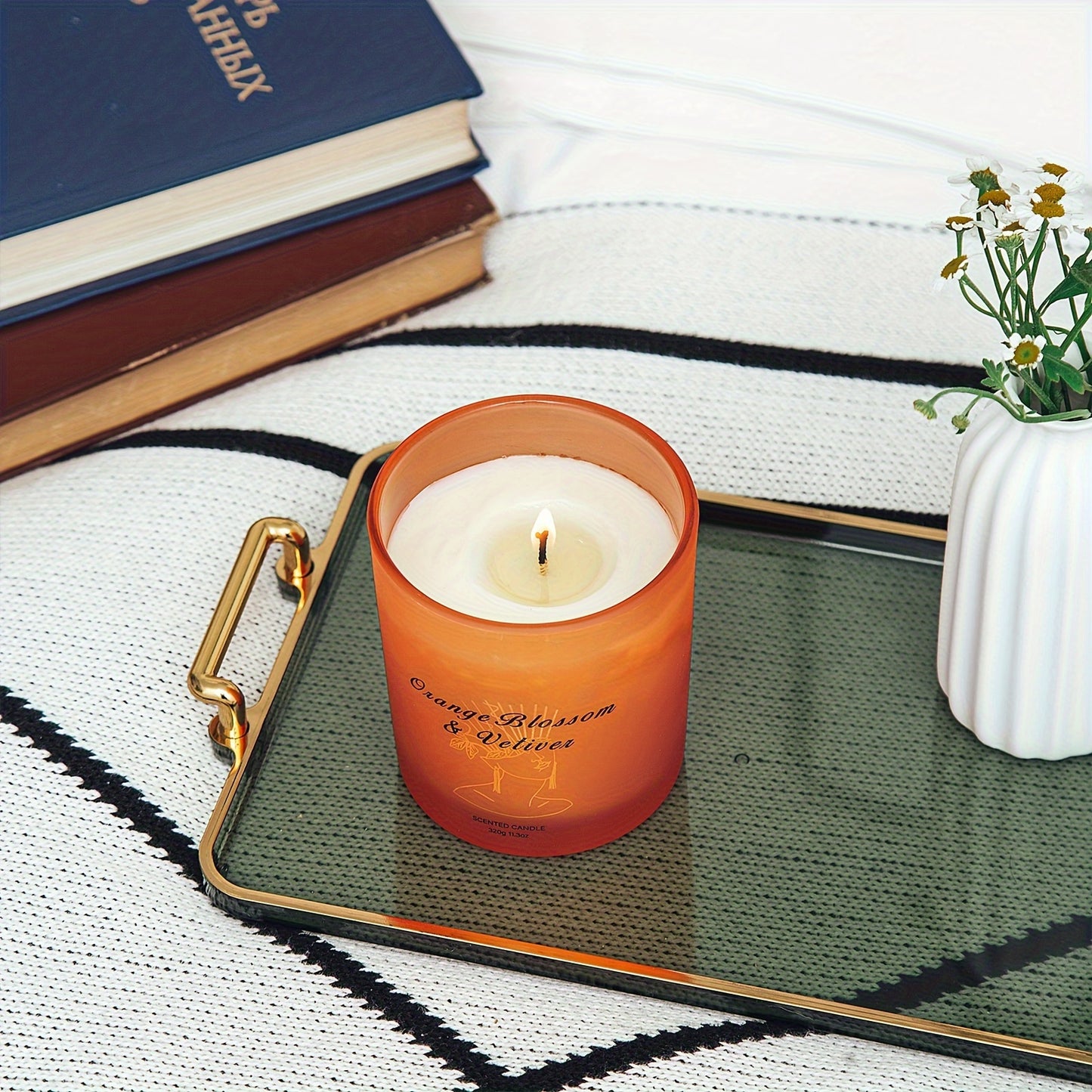 YINUO LIGHT Large Jar Candles Made With 11.3oz Natural Soy Wax | Scented Candles | Candles For Home Scented | Aromatherapy Candles Gifts | Birthday Gifts For Women | Orange Blossom Candle