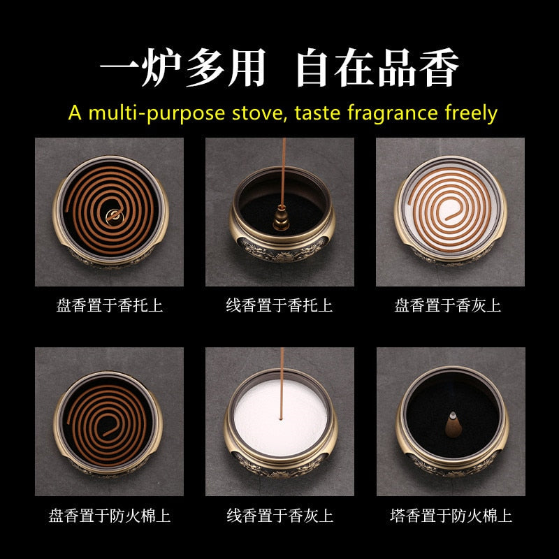 craftsman antique copper incense burner pure copperHome decoration household Zen Xuande stove plate sandalwood burner carving