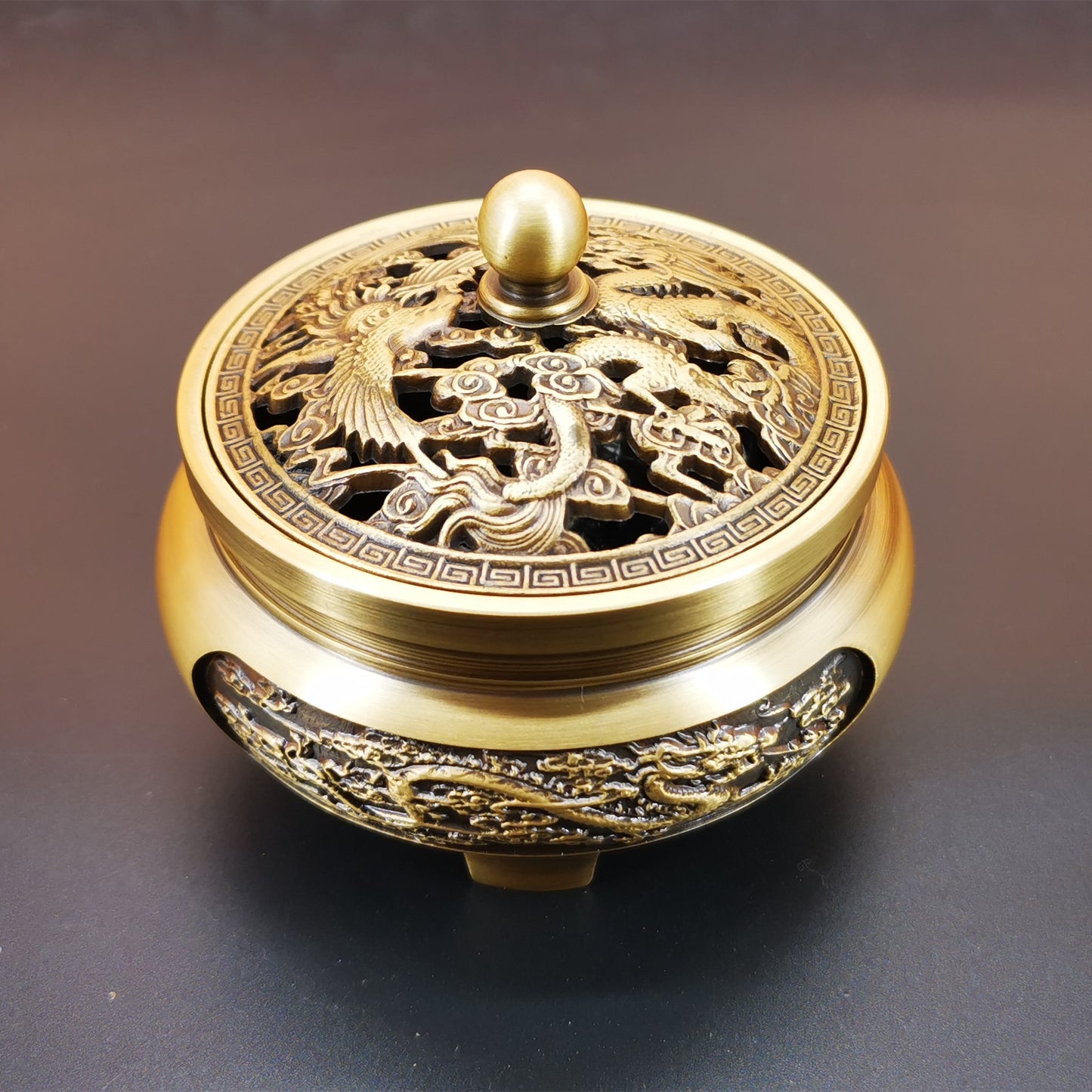 craftsman antique copper incense burner pure copperHome decoration household Zen Xuande stove plate sandalwood burner carving