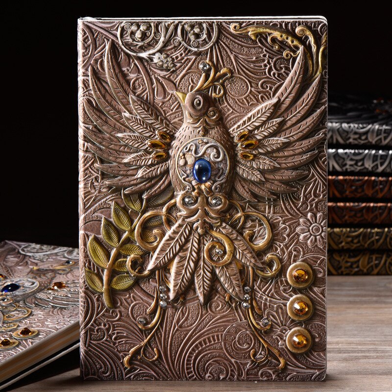 Retro Vintage PU Planner 3D Birds Thick Diary Collection Old Fashion Craft Ruled Paper Creative Gifts