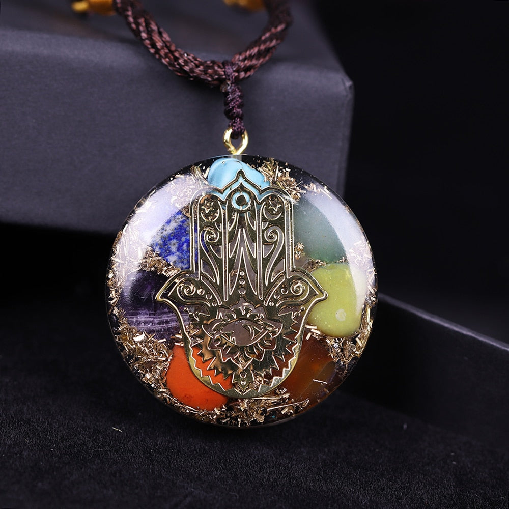 Hand Of Fatifa Orgonite Necklace Energy Stone Chakra Pendant Healing Reiki Yoga Meditation Jewelry Gift