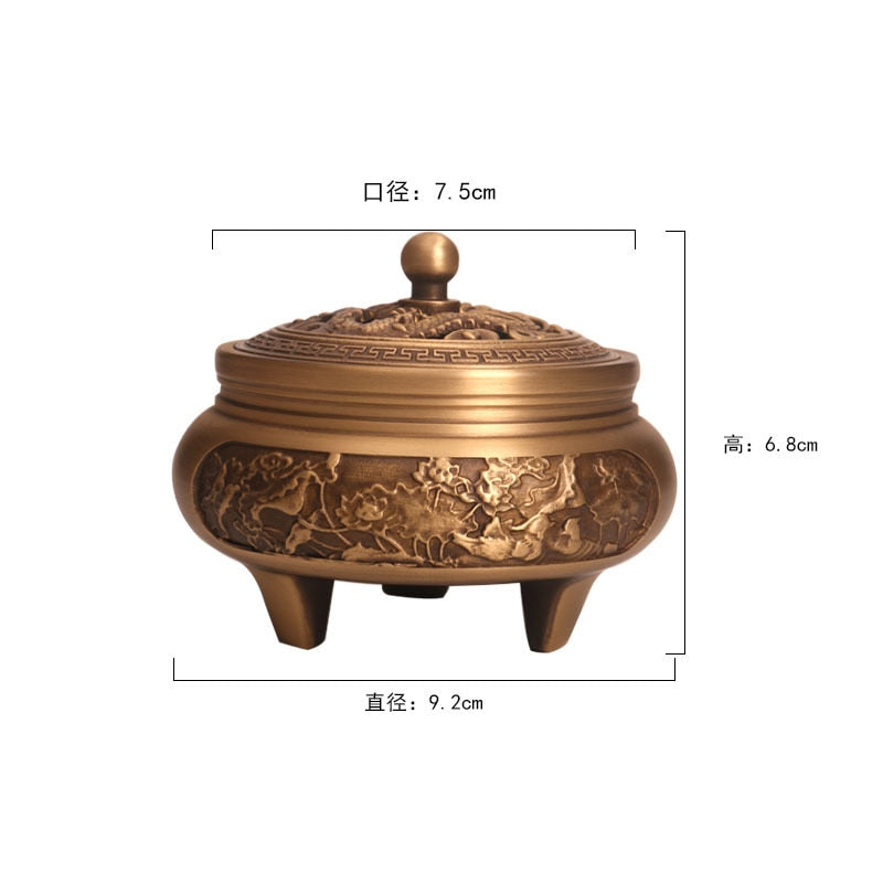 craftsman antique copper incense burner pure copperHome decoration household Zen Xuande stove plate sandalwood burner carving