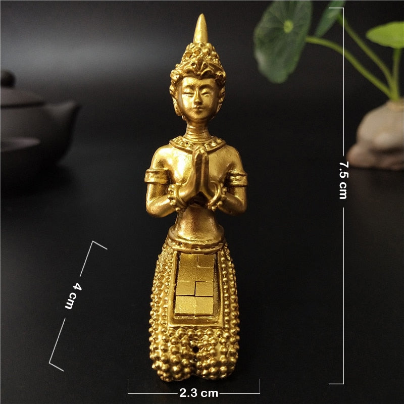 Golden Meditation Buddha Statue Thailand Buddha Sculptures Figurines Resin Crafts Ornament For Home Garden Flowerpot Decoration