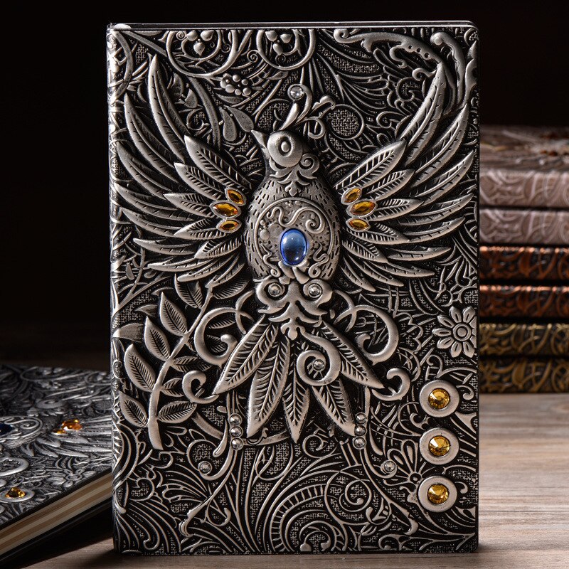 Retro Vintage PU Planner 3D Birds Thick Diary Collection Old Fashion Craft Ruled Paper Creative Gifts