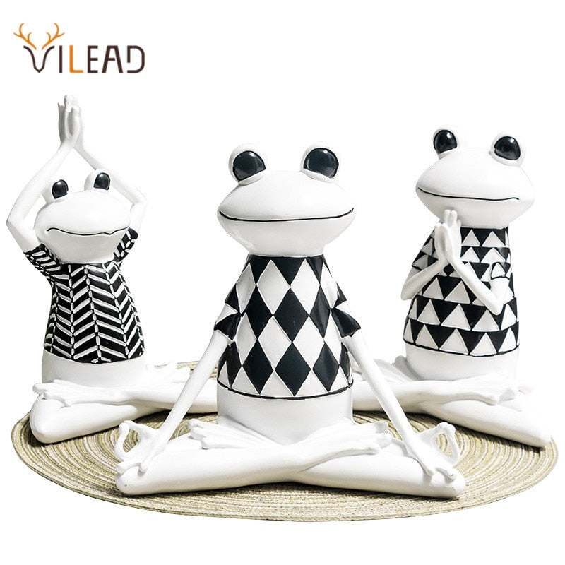 VILEAD Yoga Frog Figurines Meditation Animal Ornaments Resin Statue Living Room Bedroom Interior Decor Office Home Decoration