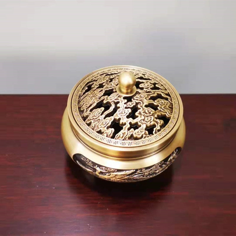 craftsman antique copper incense burner pure copperHome decoration household Zen Xuande stove plate sandalwood burner carving